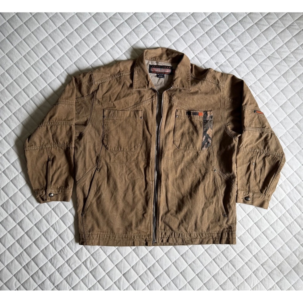 VTG‎ Y2K Phat Farm Tan Canvas Jacket Sz 2XL Camo COD Streetwear Grunge Classic